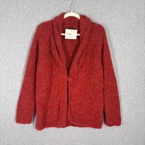 Tabask Shawl Cardigan Sweater Medium‎ Alpaca Wool Nubby Fuzzy Artsy Boiled Rust